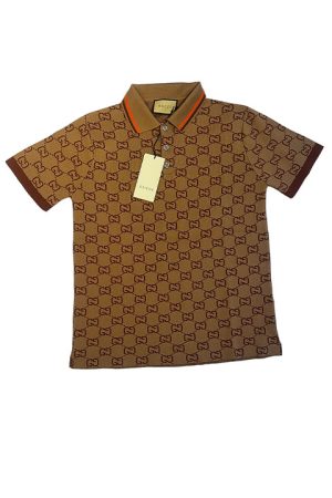 Vintage Men Brown Cotton Silk Polo Shirt