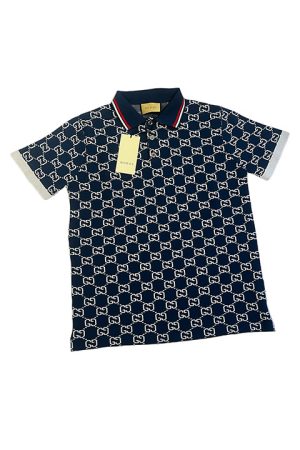 Vintage Men Navy Cotton Silk Polo Shirt